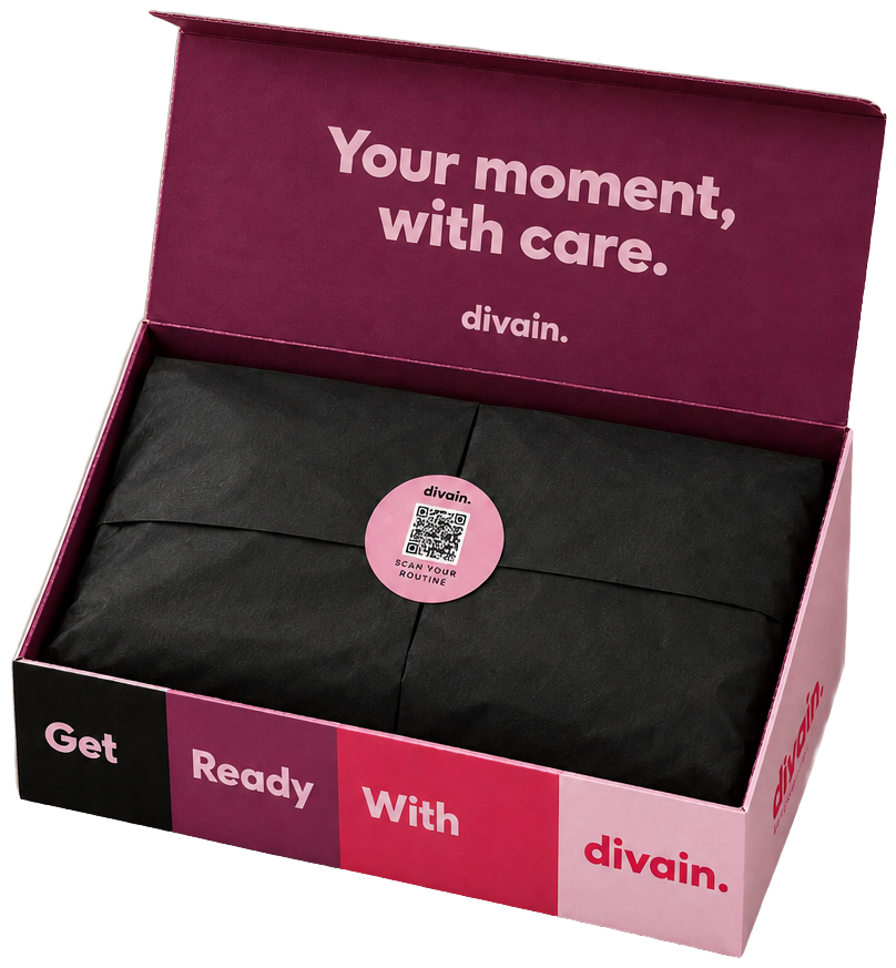 Caja Get ready with divain. de hombre abierta con papel de seda