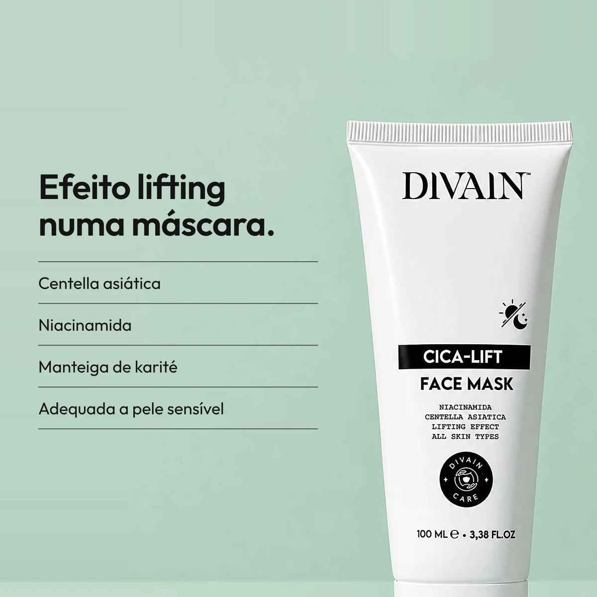 Máscara hidratante com efeito lifting, indicada até para pele sensível.