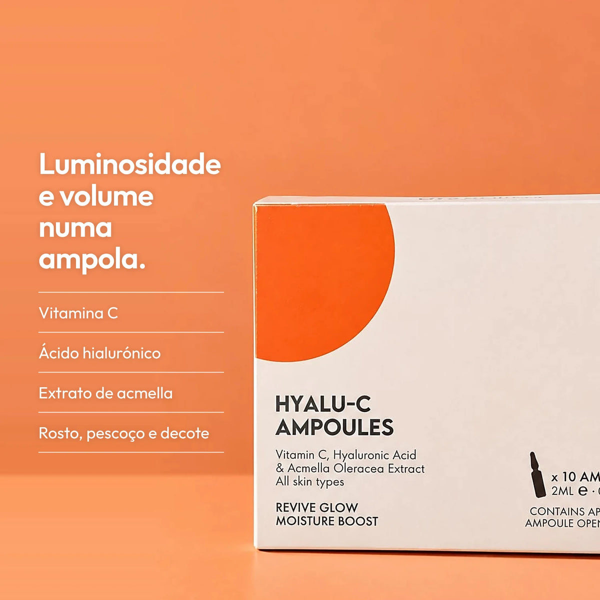 Vitamina C, ácido hialurónico e acmella em monodose.