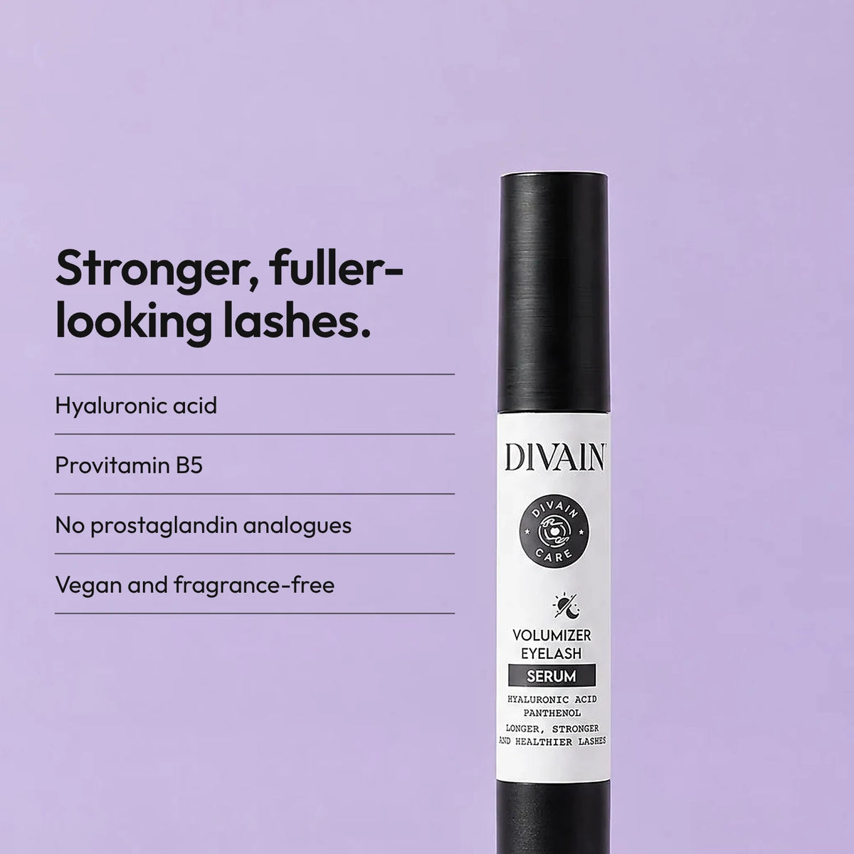 Eyelash serum free from analogues, with hyaluronic acid and provitamin B5.