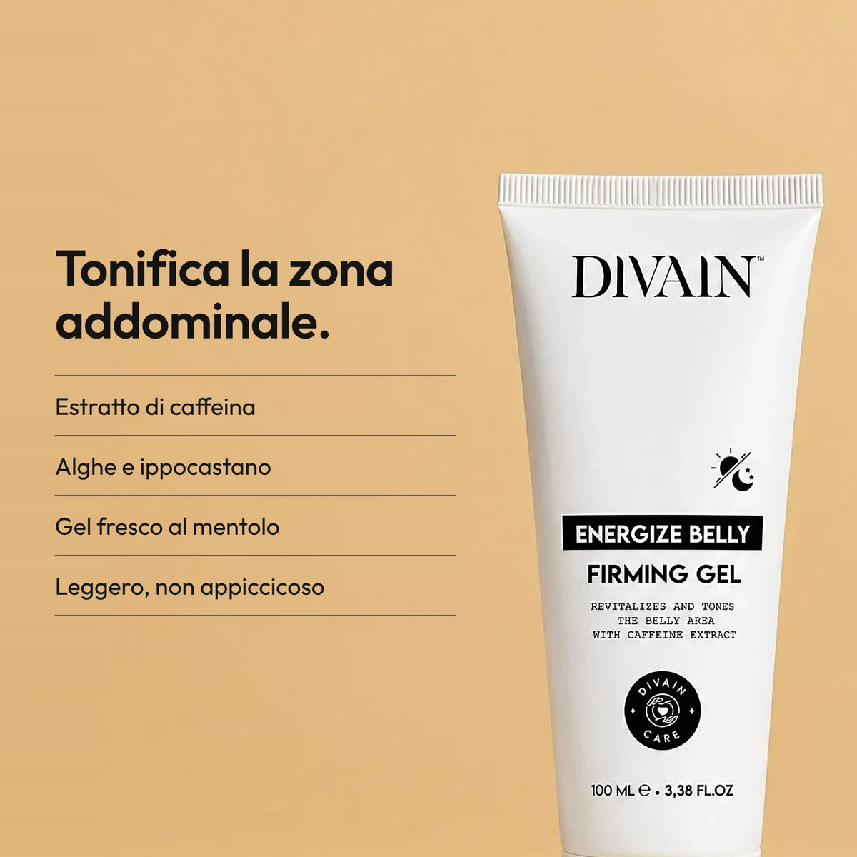Gel rassodante per il ventre con caffeina ed effetto caldo-freddo.