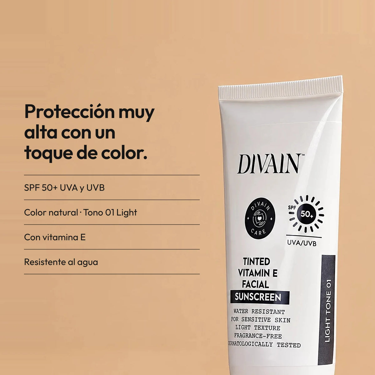 SPF 50+ con un toque de color natural que unifica el tono.