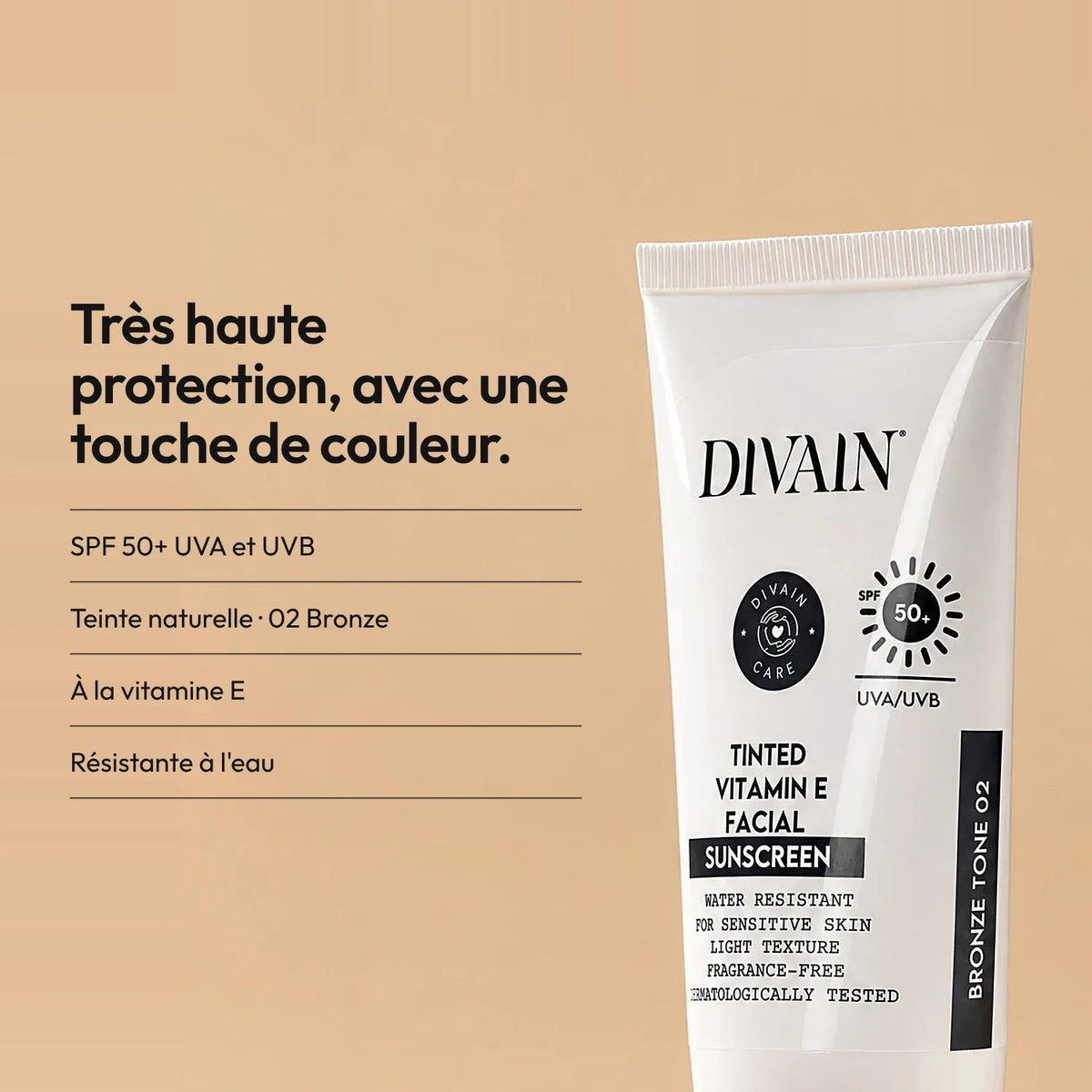 SPF 50+ avec une touche de couleur naturelle qui unifie le teint.