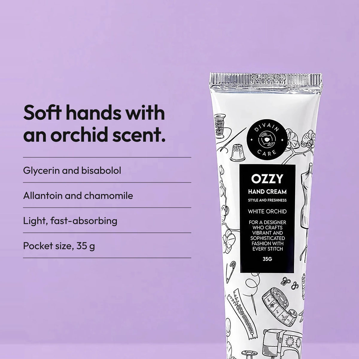 Orchid-scented hand cream with a lightweight texture and fast absorption.