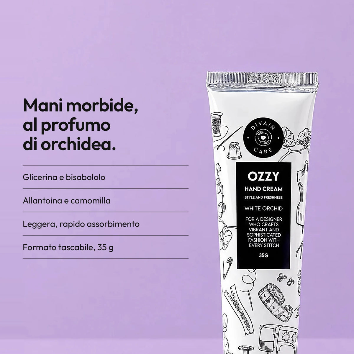 Crema mani al profumo di orchidea, dalla texture leggera e di rapido assorbimento.
