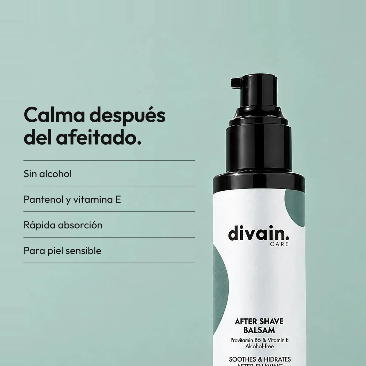 Bálsamo sin alcohol que calma e hidrata la piel después del afeitado.
