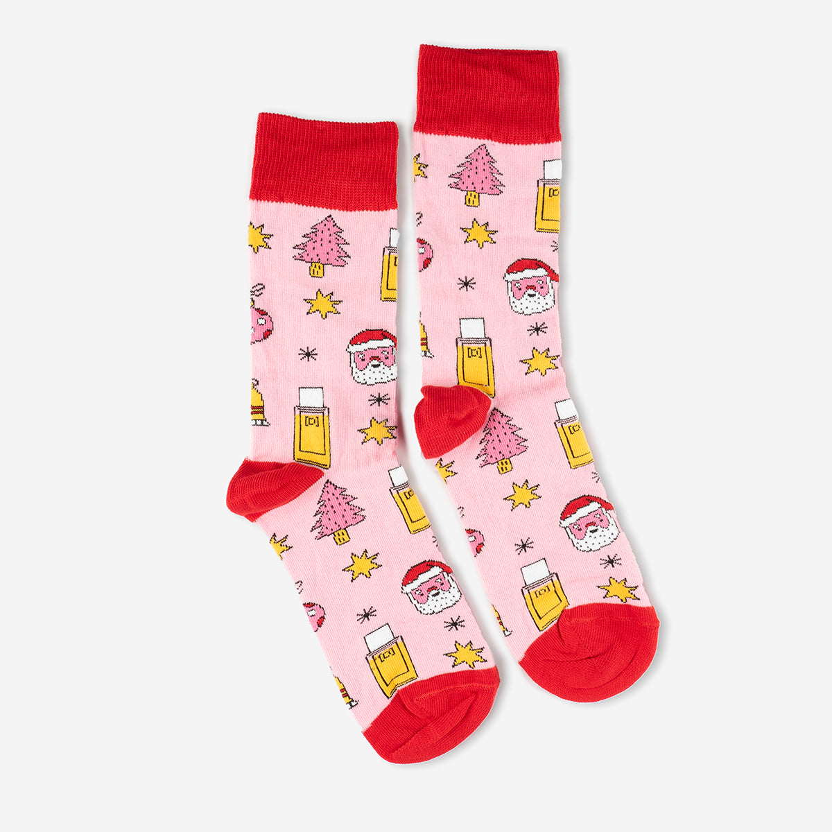 Pink and red socks with Santa Claus and the divain perfume