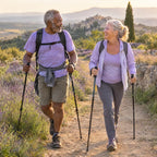 Vida activa a cualquier edad: pareja caminando por el campo