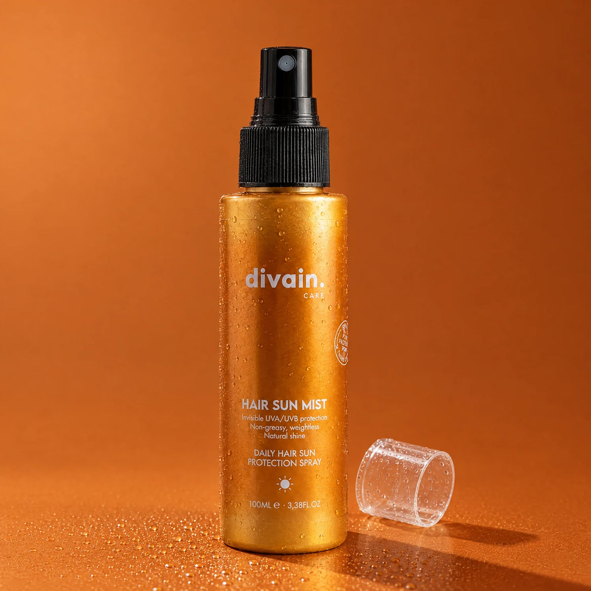 Hair Sun Mist recién pulverizado, con microgotas de bruma ligera