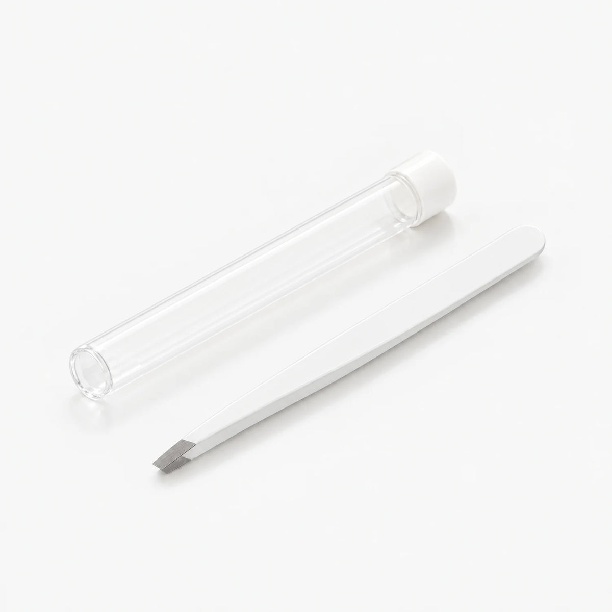 Pinza de depilar blanca con su bote protector divain. Care