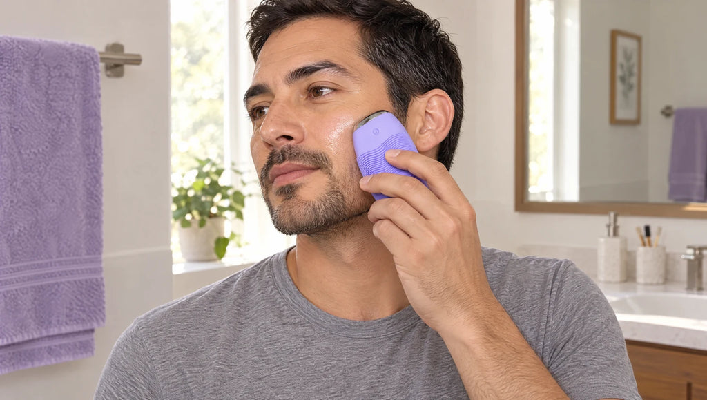 Modo masaje: cara estriada sobre el pómulo tras el aceite facial