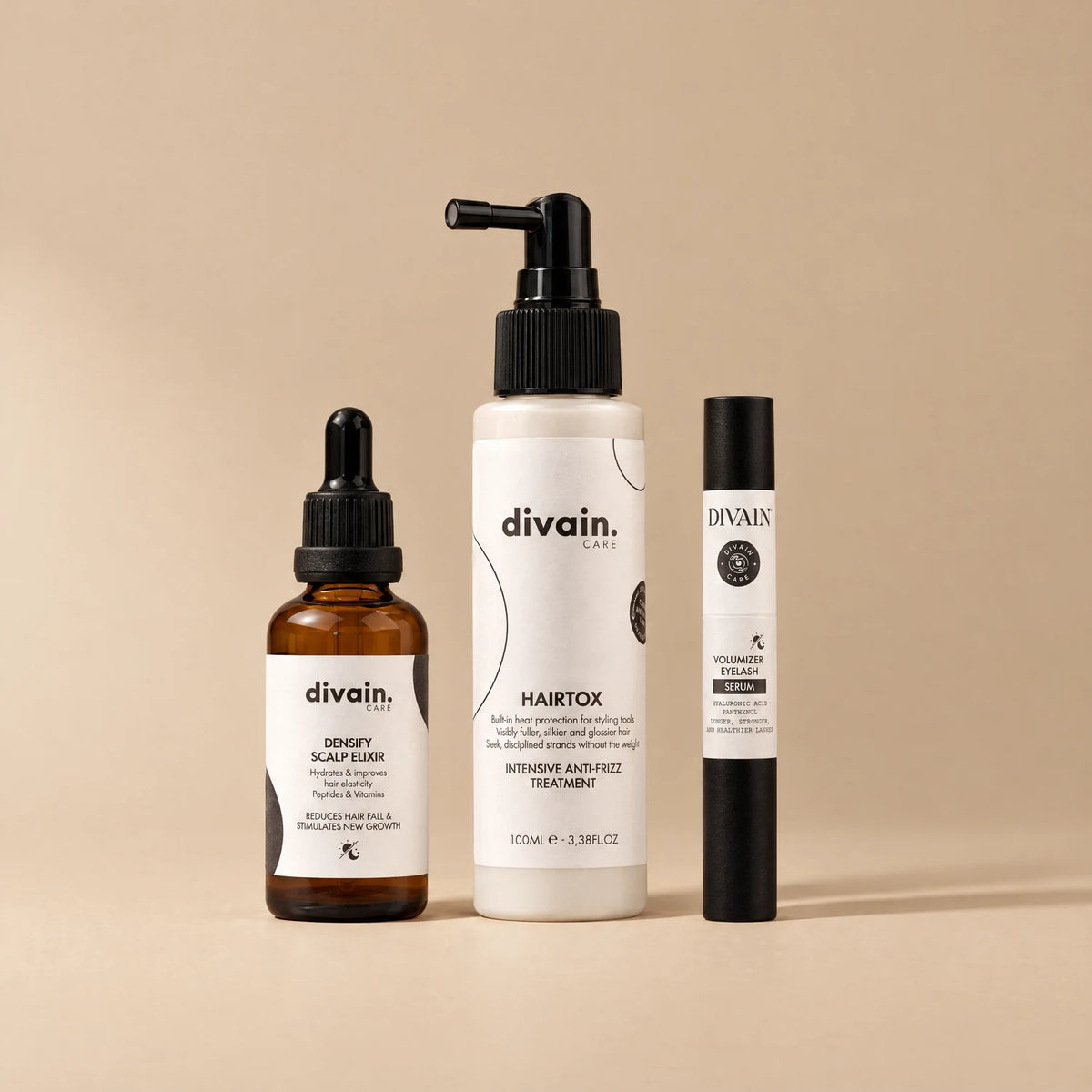 Pack Capilar de divain. Care: Densify Scalp Elixir, HAIRTOX y Volumizer Eyelash Serum