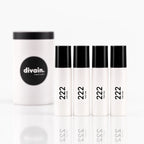 Detalle de los 4 frascos de 10 ml de divain. 222