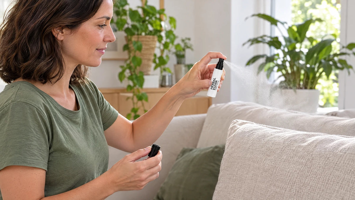 Cómo usar: pulveriza el spray de hogar al aire o sobre textiles a unos 30 cm