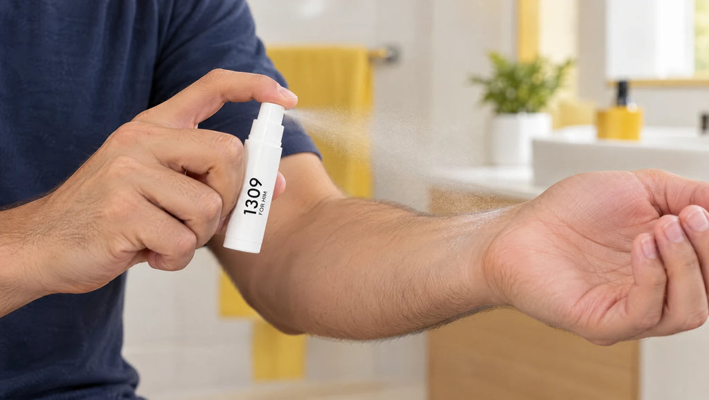 Cómo usar: quita el tapón y pulveriza la miniatura a unos 15 cm de la muñeca