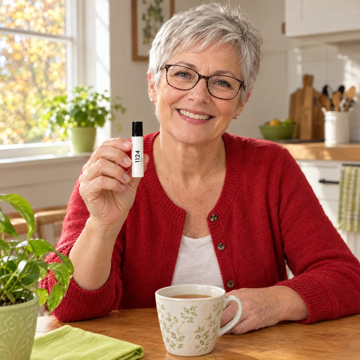 Mujer de 62 años con la miniatura divain.1124 en su cocina