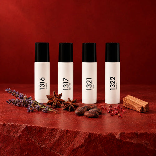 Las cuatro miniaturas con lavanda, anís estrellado, cacao, pimienta rosa y madera
