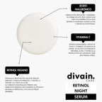 Sérum nocturno divain Care con retinol vegano, ácido hialurónico y vitamina C para piel firme y luminosa