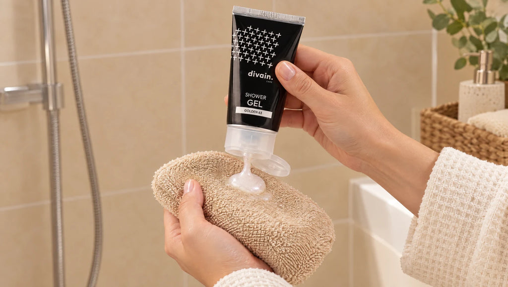 Cómo usar el Shower Gel divain.063 con un guante de baño