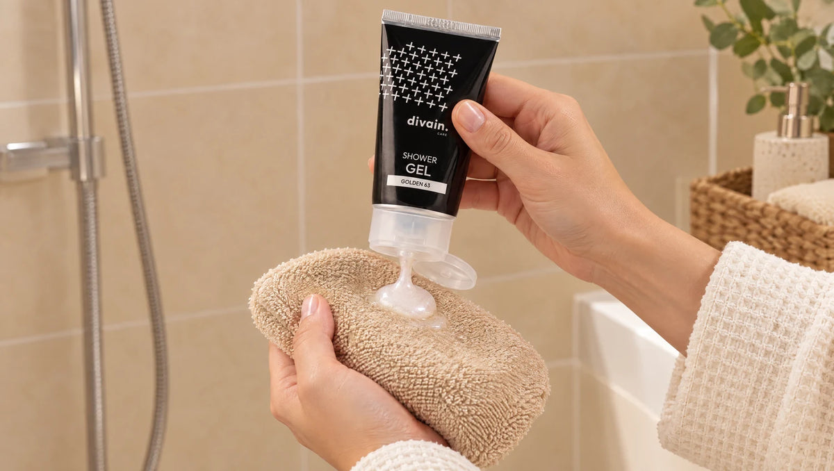 Cómo usar el Shower Gel divain.063 con un guante de baño