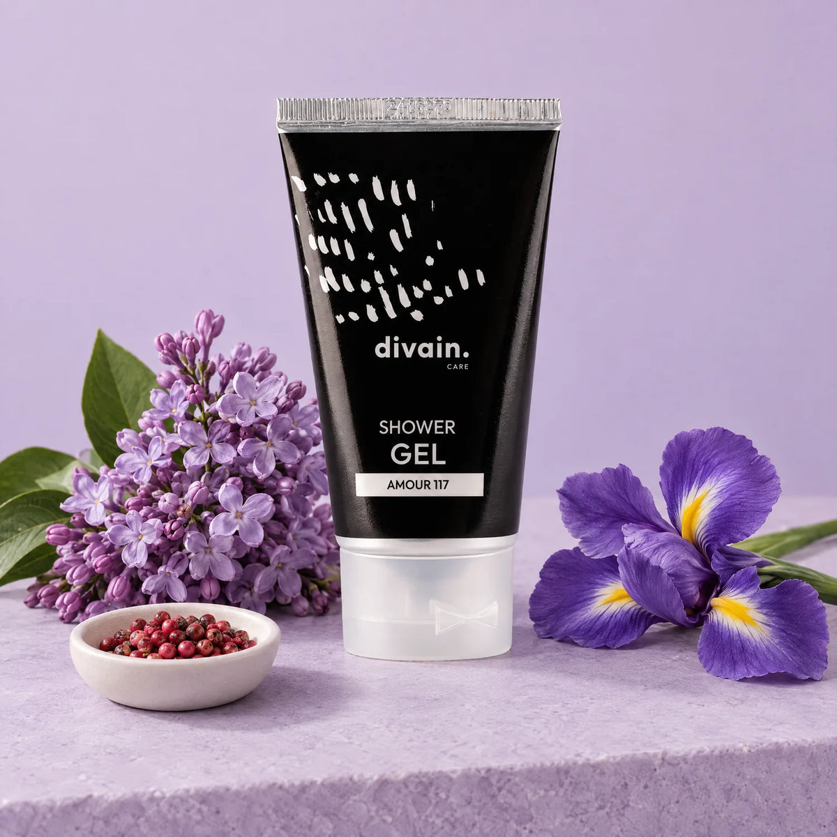 Shower Gel divain.117 con lila, iris y pimienta rosa, sus notas olfativas