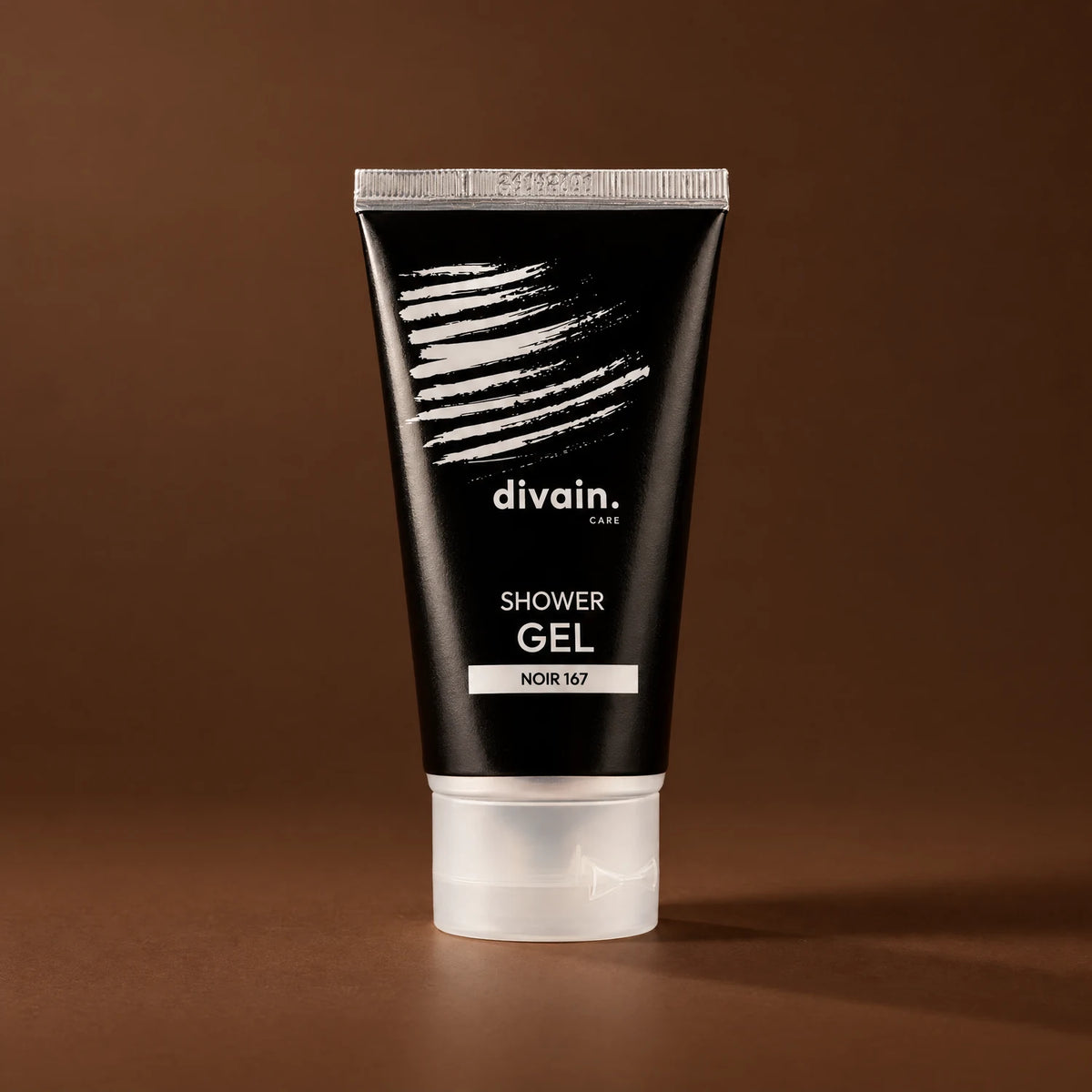 Shower Gel divain.167 Noir sobre fondo marrón café