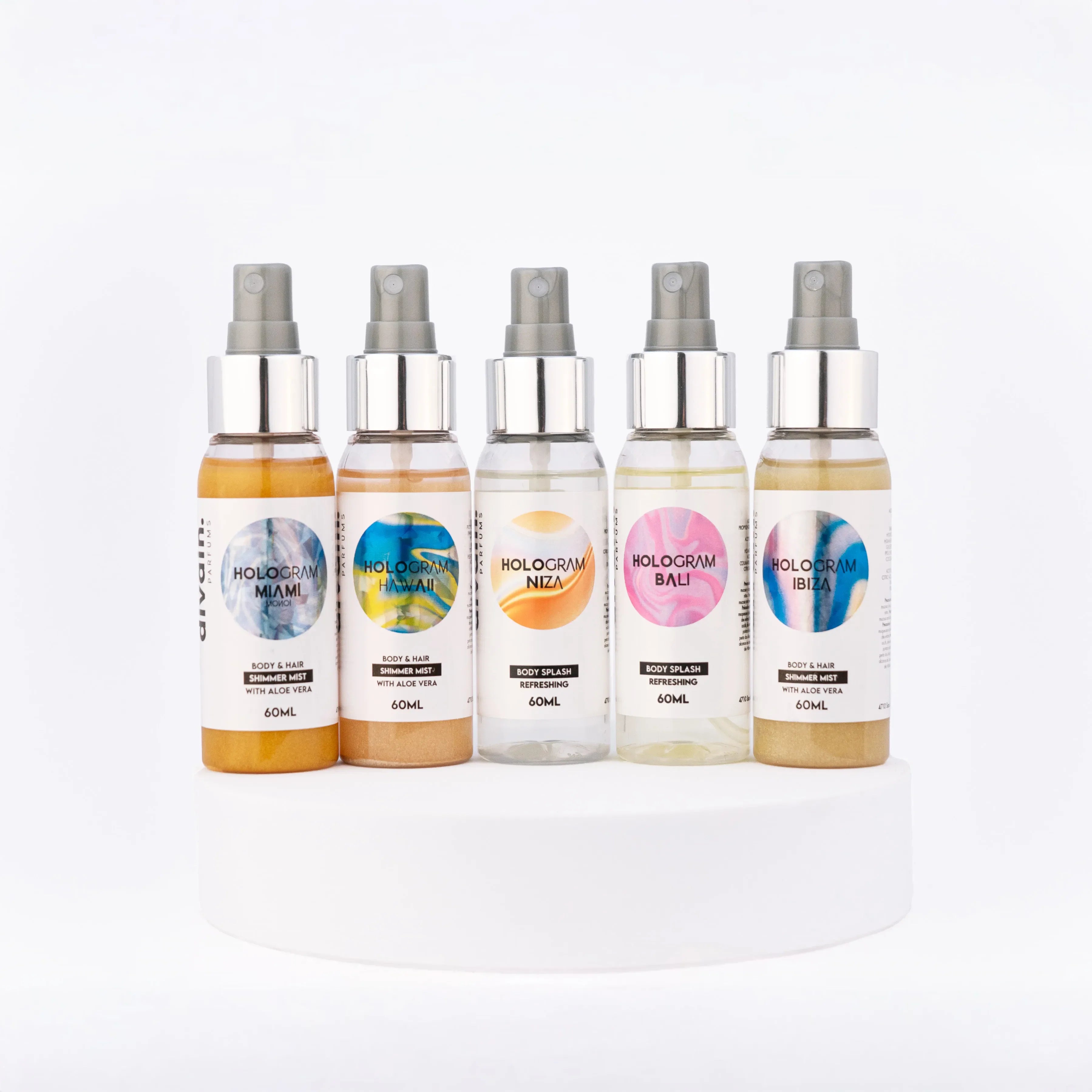 Colección de body splash de 60 ml: Miami, Hawaii, Niza, Bali e Ibiza.