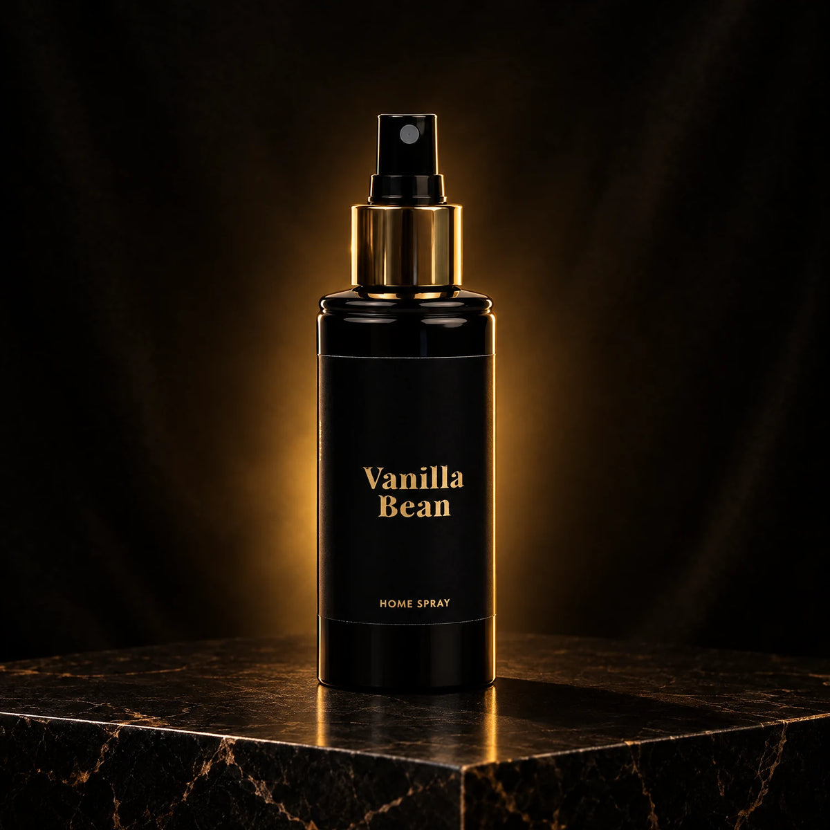 Ambientador en spray Vanilla Bean de divain. sobre mármol negro