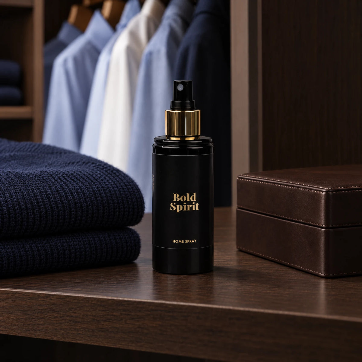 Bold Spirit en el vestidor junto a un jersey doblado