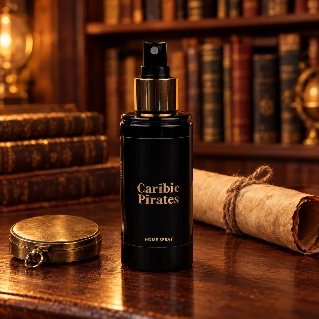 Caribic Pirates en un escritorio de madera junto a una brújula