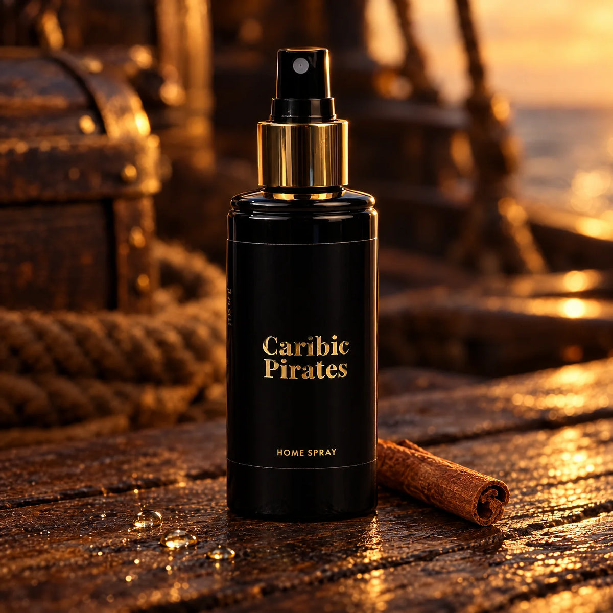Detalle de Caribic Pirates sobre cubierta de madera con canela