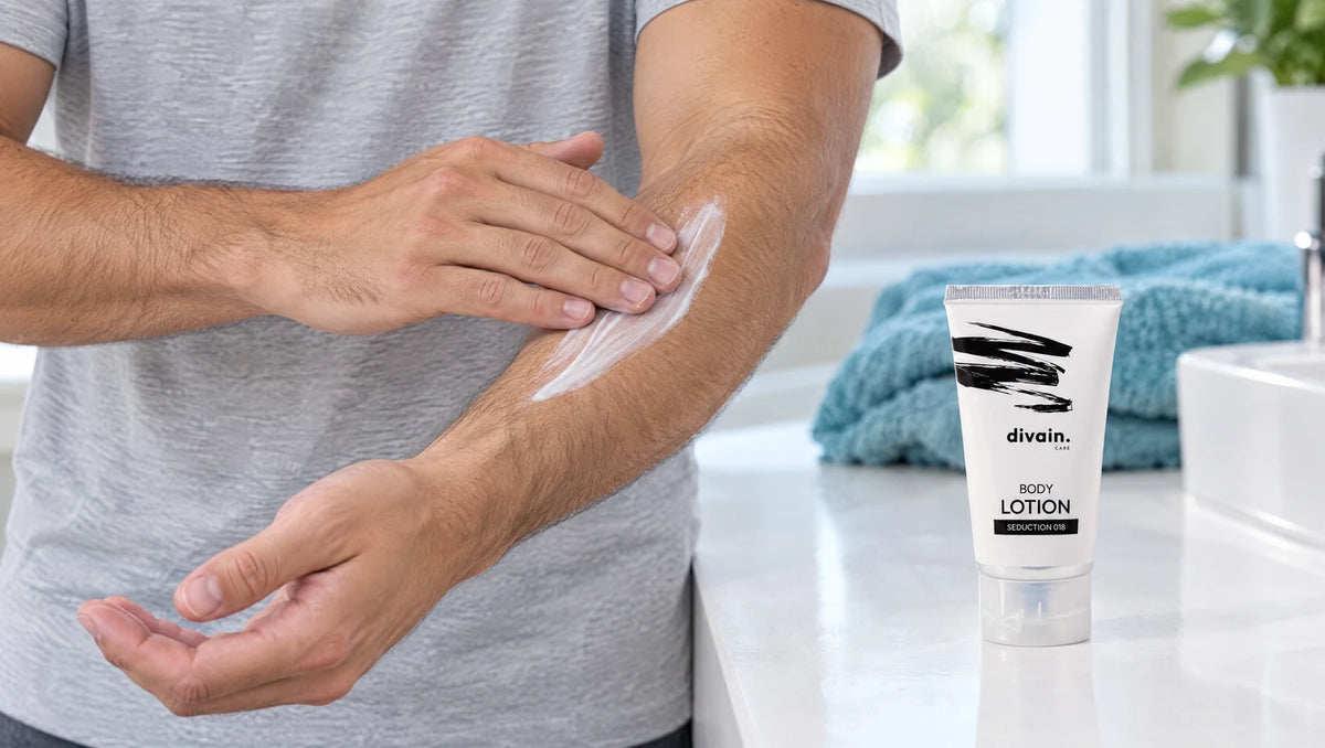 Cómo usar la Body Lotion divain.018: extender sobre el brazo tras la ducha