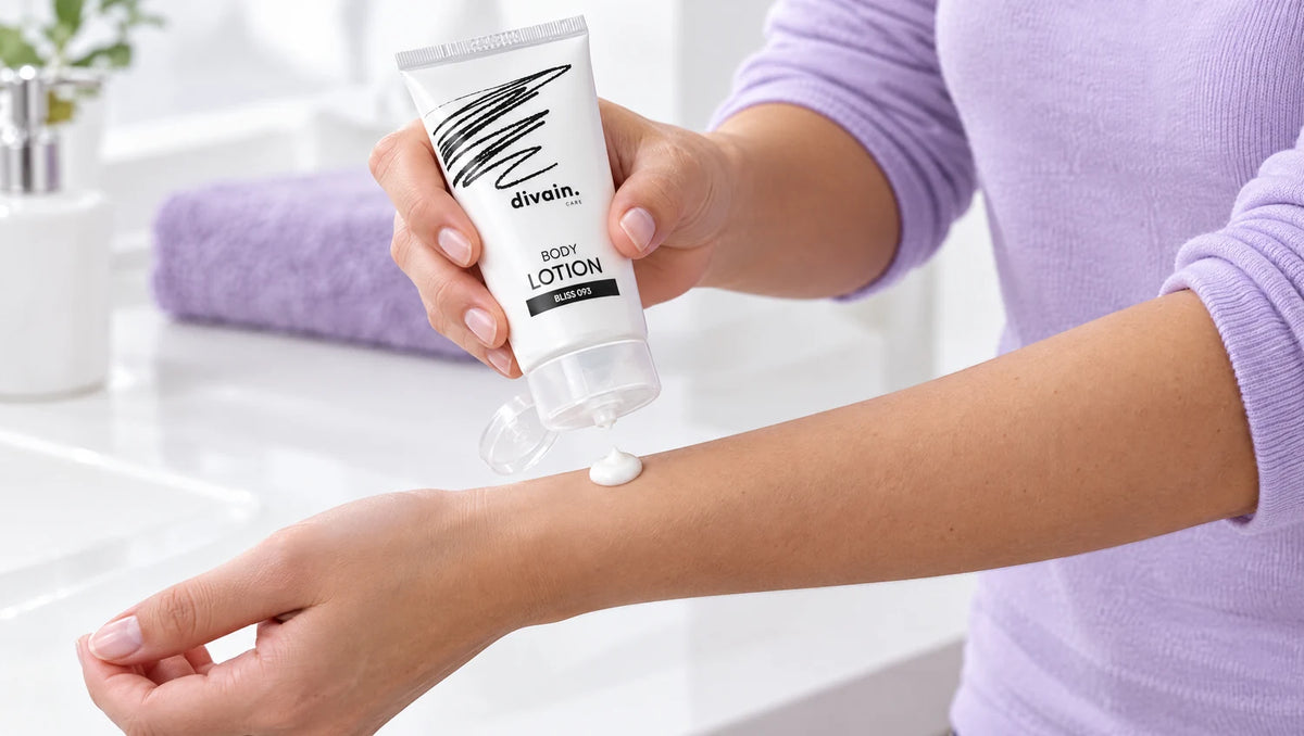 Cómo usar la Body Lotion divain.093: aplicar una pequeña cantidad sobre el brazo