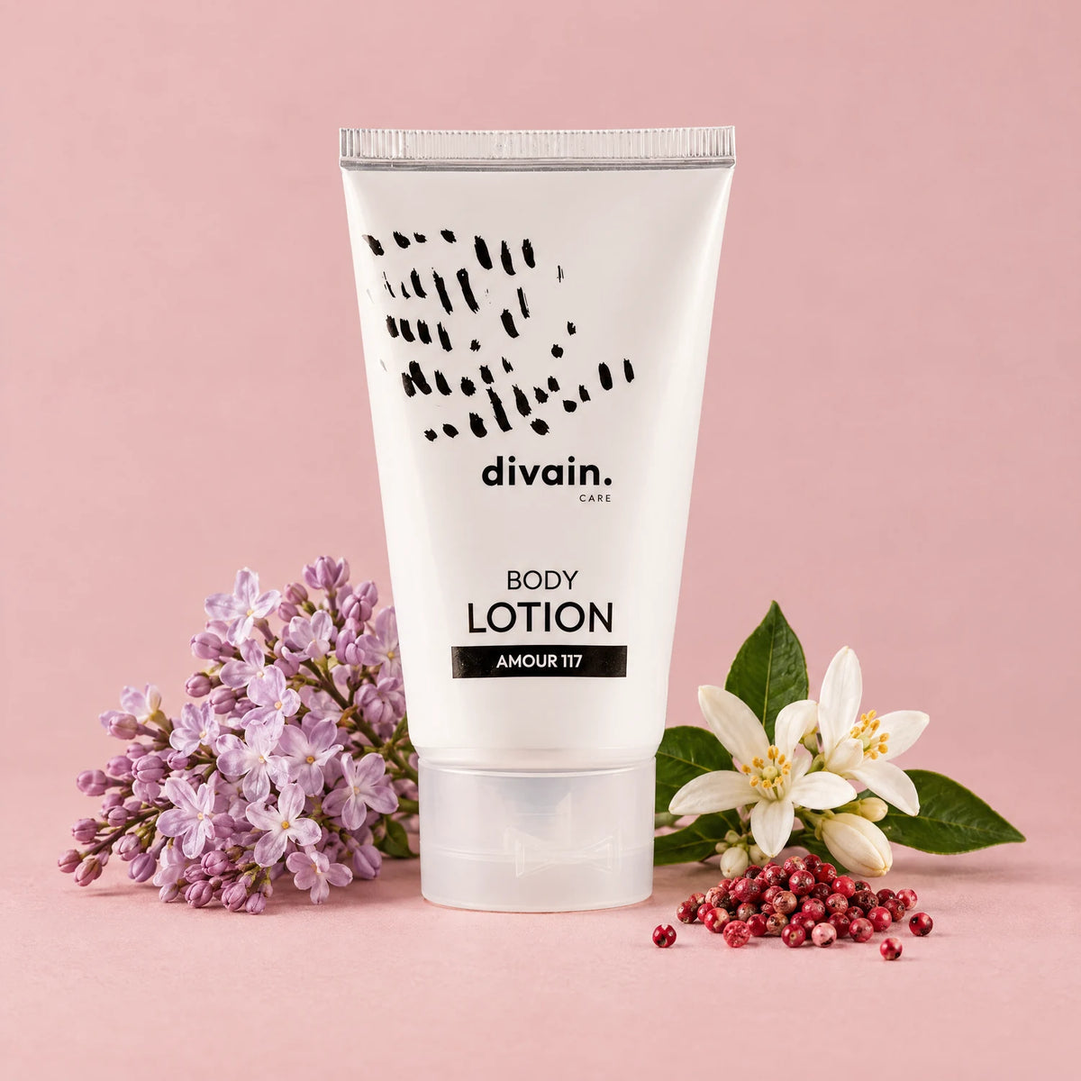 Body Lotion divain.117 con lila, flor de azahar y pimienta rosa, sus notas olfativas