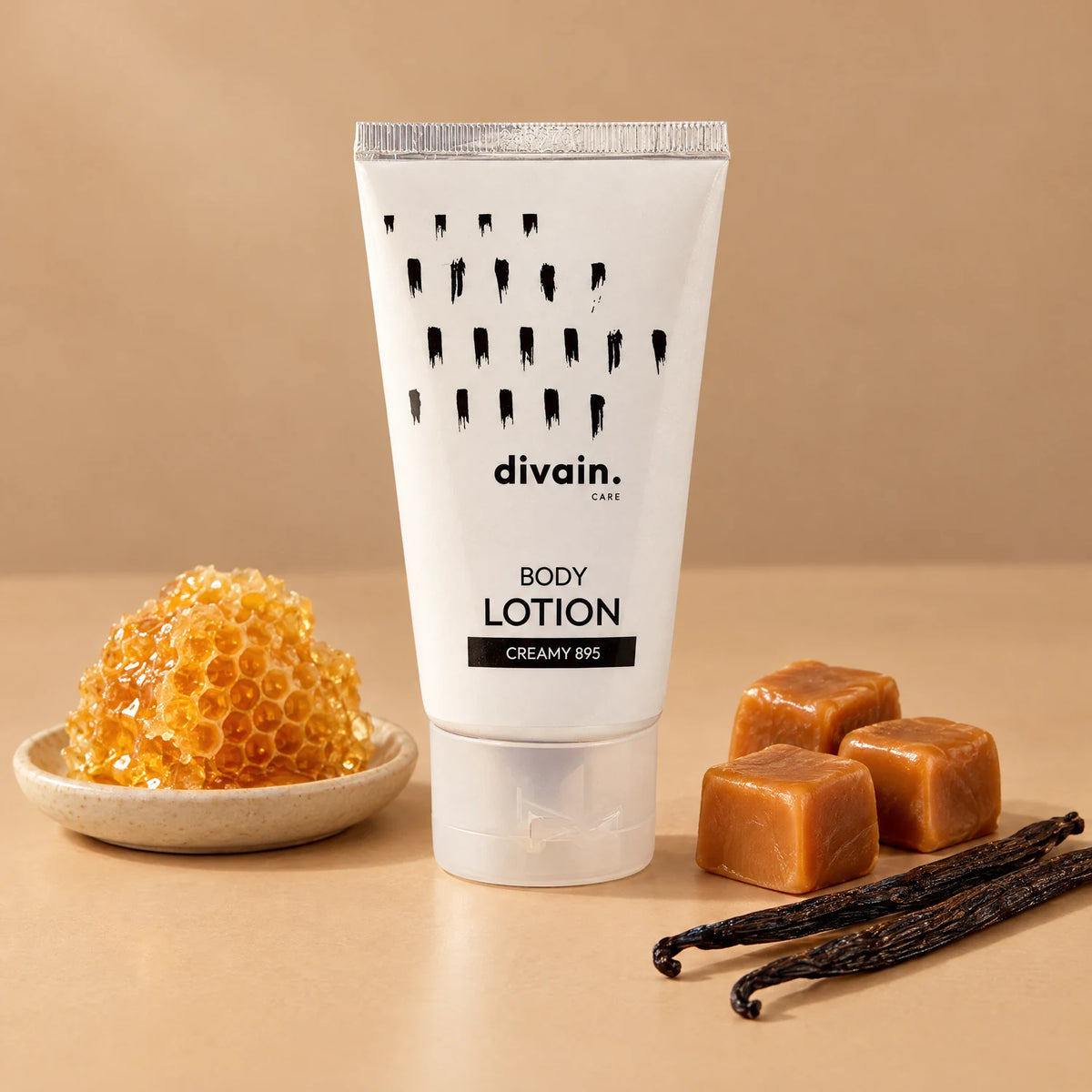 Body Lotion divain.895 con miel, caramelo y vainilla, sus notas olfativas
