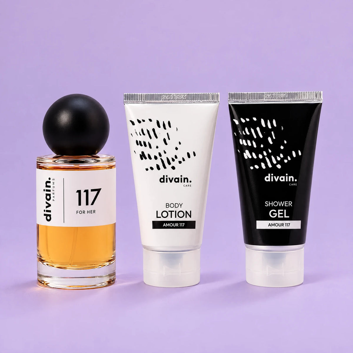 Pack divain.117: perfume, Body Lotion y Shower Gel Amour 117