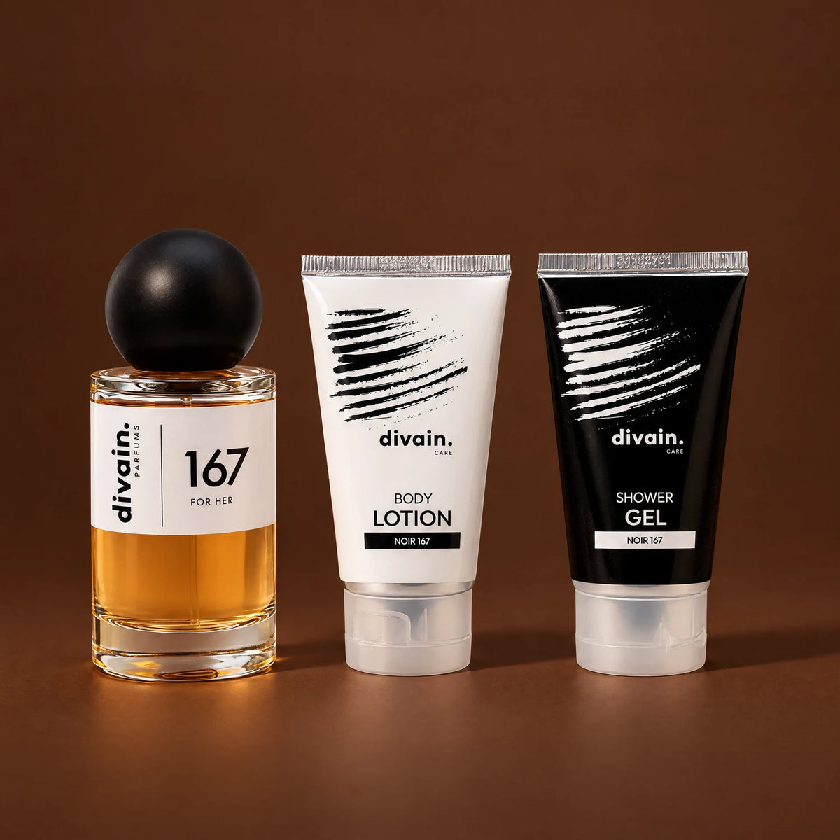 Pack divain.167: perfume, Body Lotion y Shower Gel Noir 167