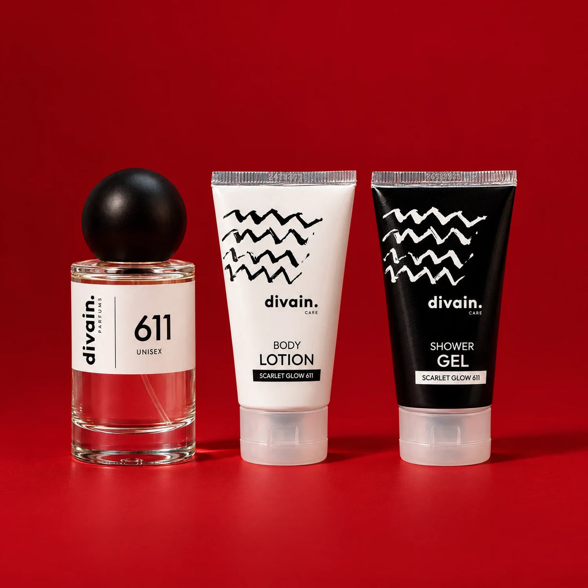 Pack divain.611: perfume, Body Lotion y Shower Gel Scarlet Glow 611