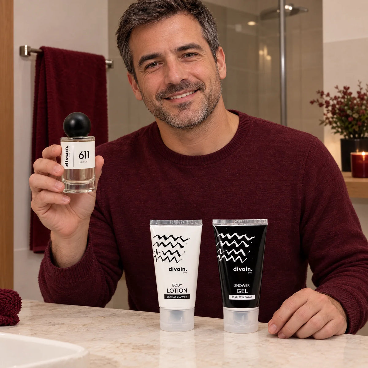 Hombre con su rutina de fragancia del Pack divain.611