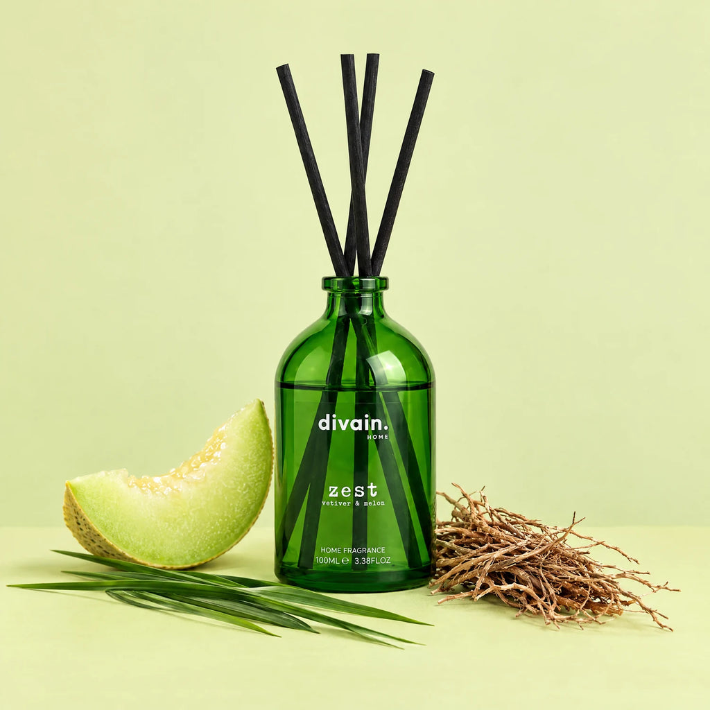 Mikado Zest con melón, hojas verdes y vetiver, sus notas olfativas