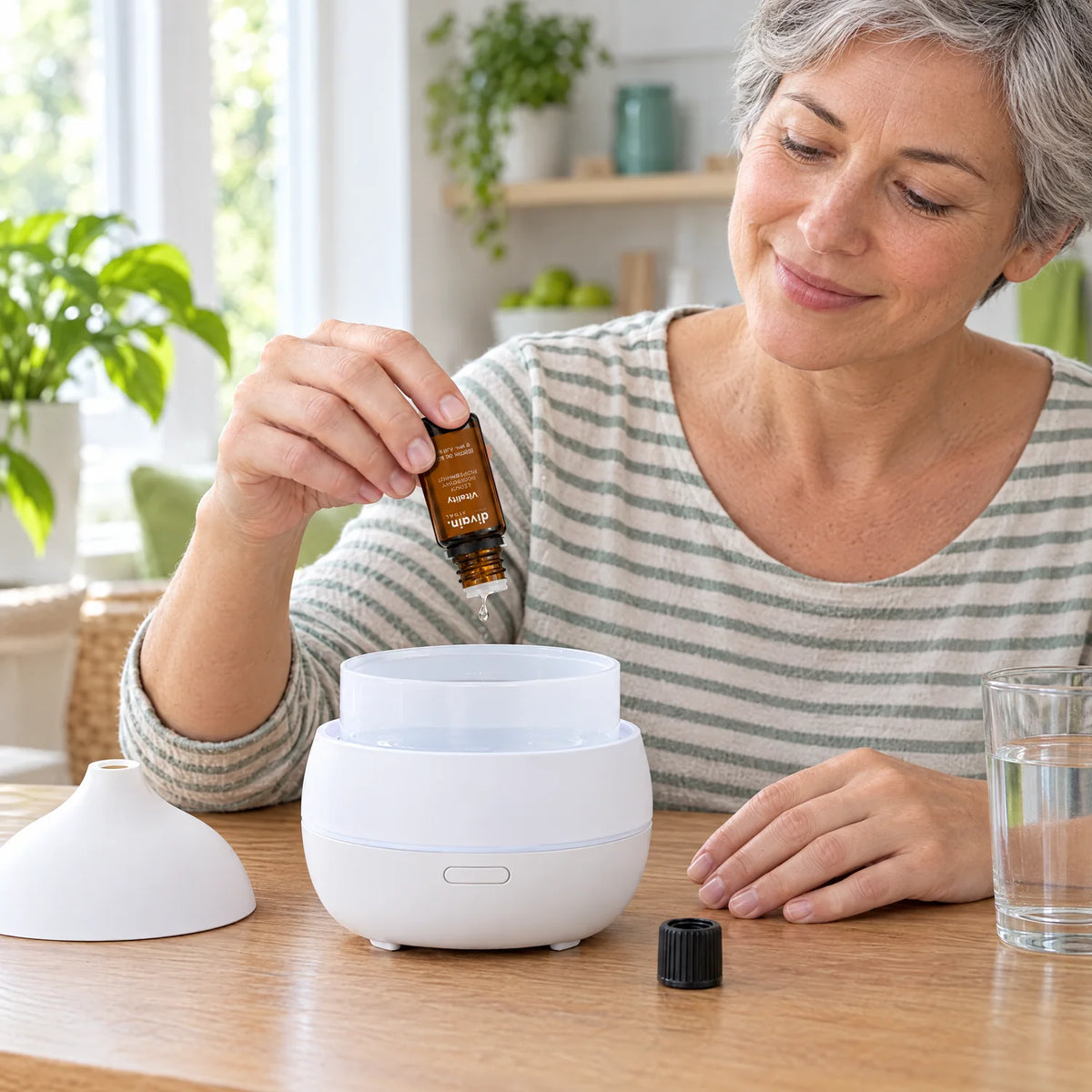 Cómo usarlo: unas gotas de Vitality en el agua del difusor