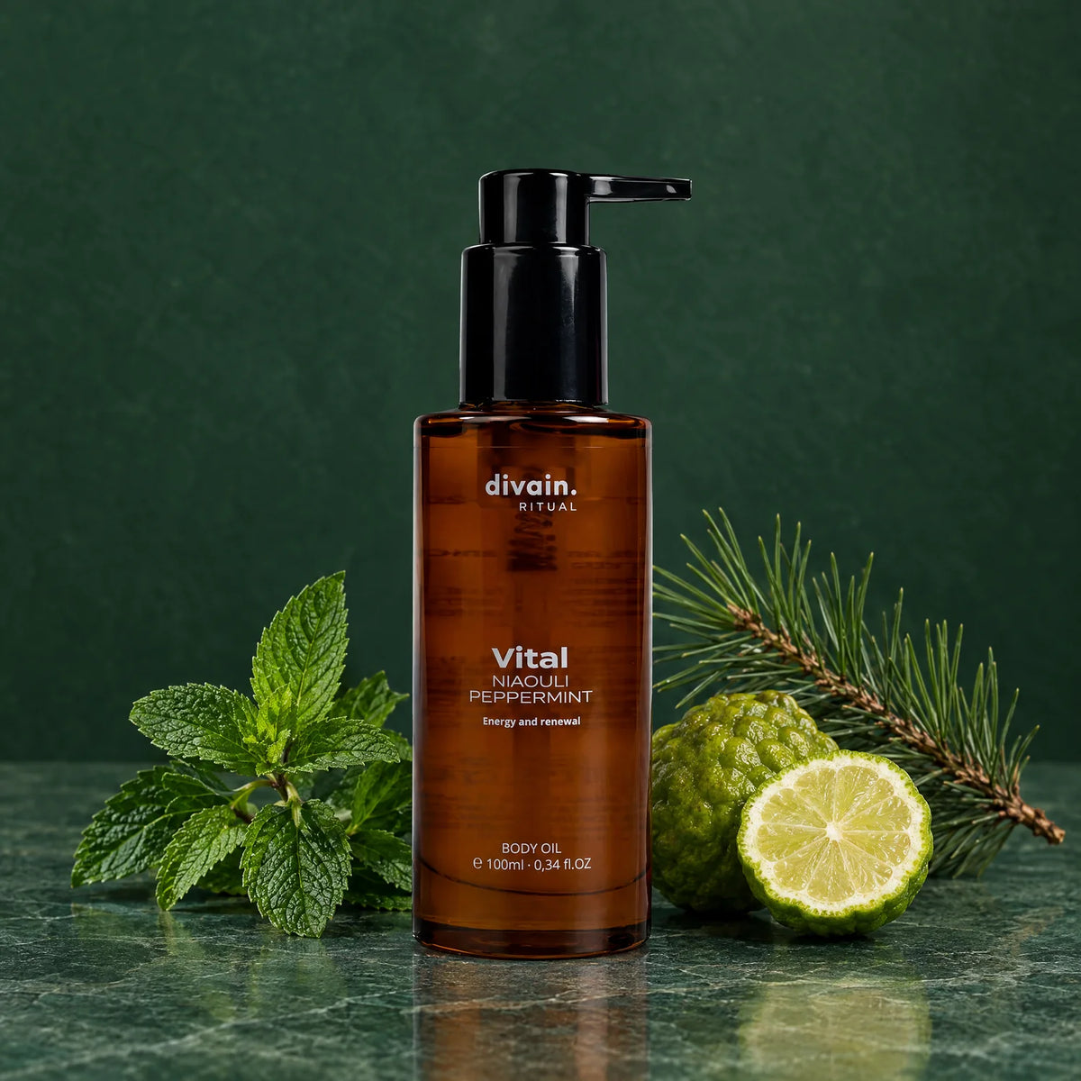Vital Body Oil con menta piperita, pino y bergamota
