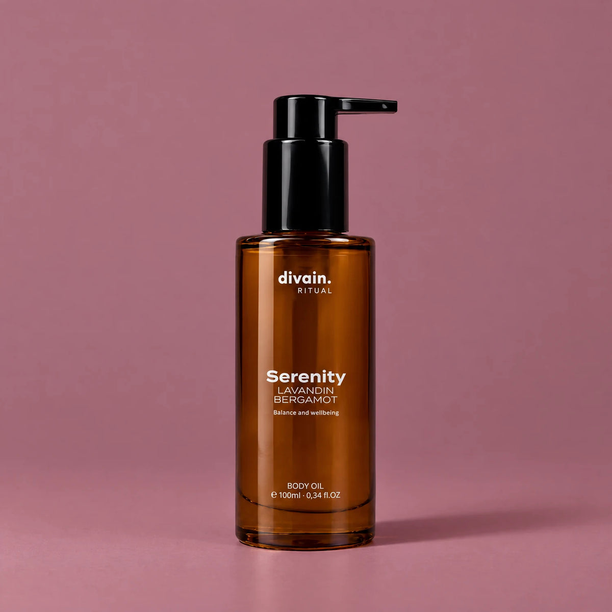 Serenity Body Oil divain. RITUAL 100 ml sobre fondo malva