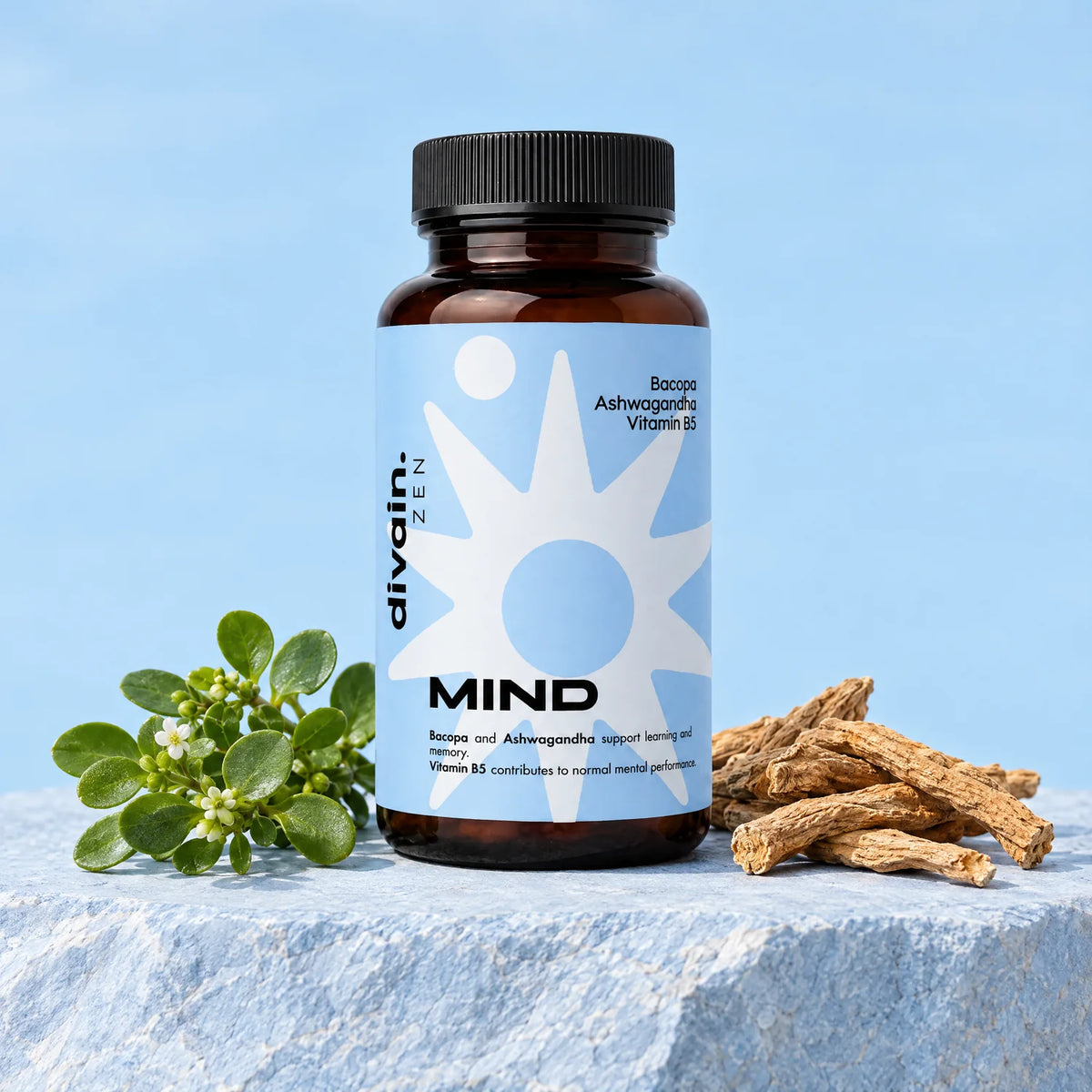 MIND con bacopa fresca y raíz de ashwagandha, sus plantas clave