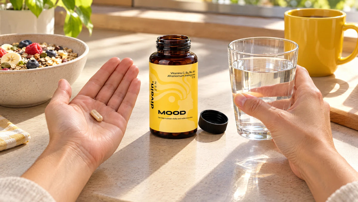 Cómo se toma MOOD: 1 cápsula por la mañana con el desayuno y agua