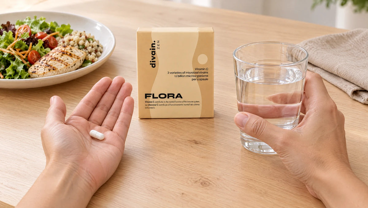 Cómo se toma FLORA: 1 cápsula al día con un vaso de agua, con o sin comida