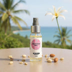 Body splash Bali en spray de 60 ml encima de una mesa con fondo tropical y mar.