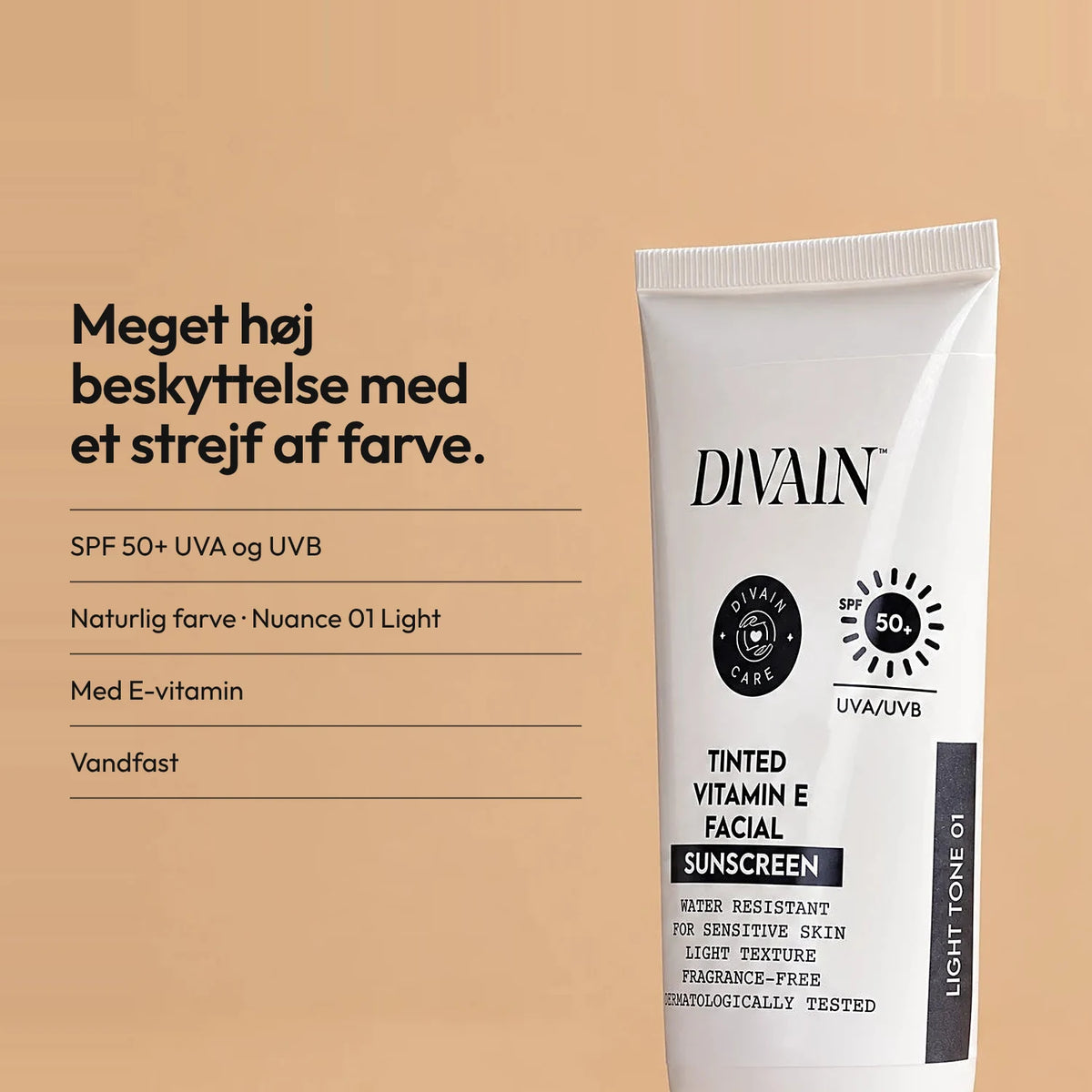 SPF 50+ med et strejf af naturlig farve, der jævner teinten.