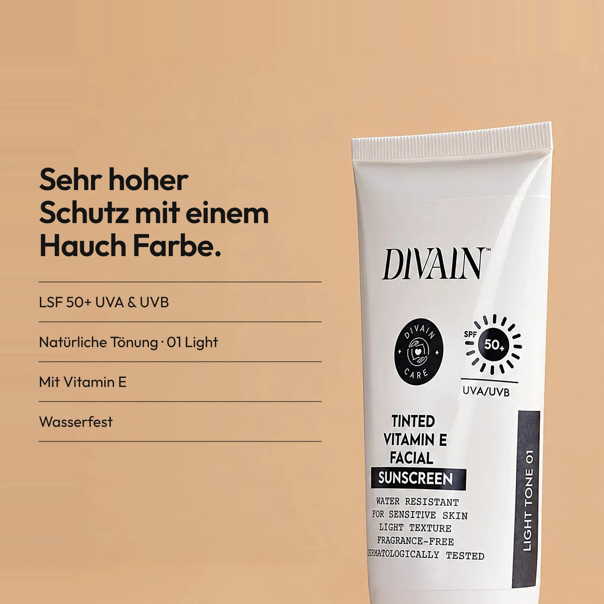 Getönte Vitamin E Gesichts-Sonnencreme LSF50+ Heller Ton 01