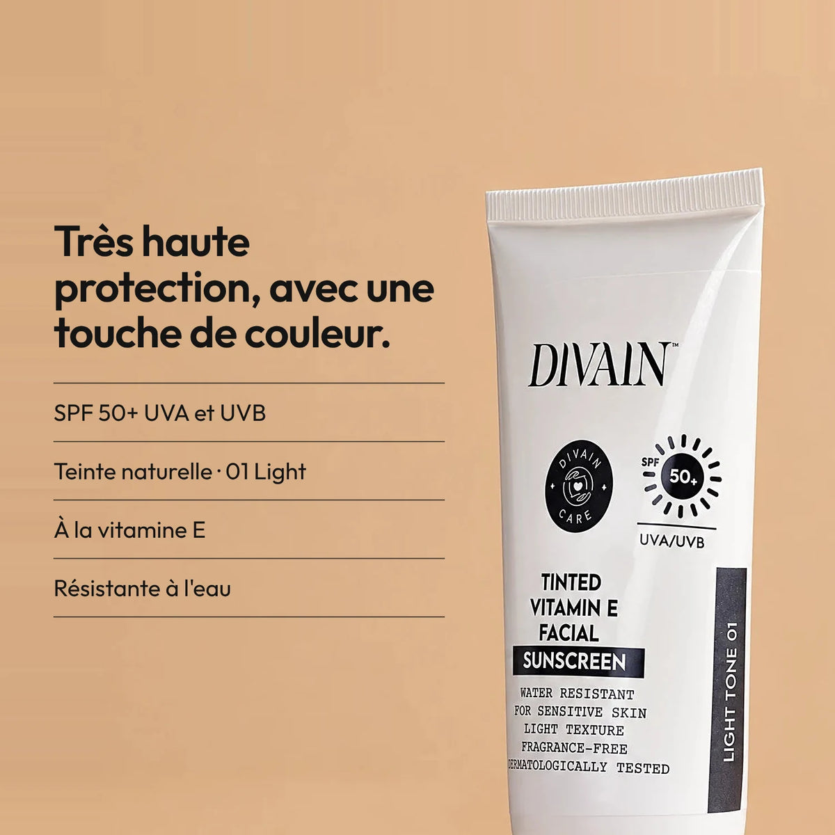 Écran solaire facial teinté à la vitamine E SPF50+ Ton clair 01